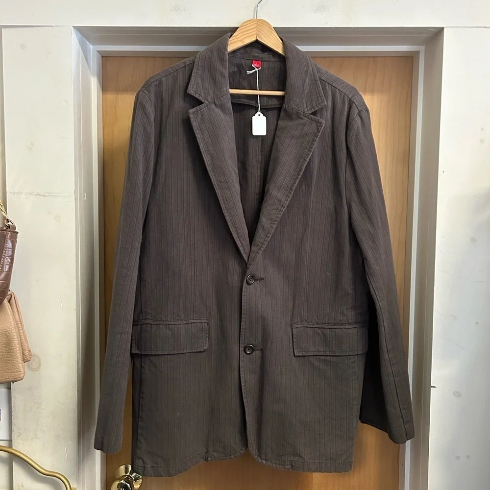 Vintage Mossimo Cotton Striped Brown Navy Blazer - size L MENS